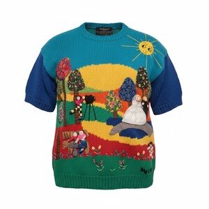 Vintage Colorful 3D Graphic Knit Sweater